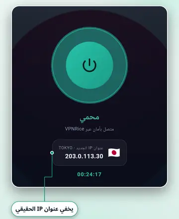 تطبيق VPNRice متصل بأحد الخوادم