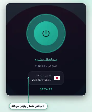 برنامه VPNRice در حالت متصل به یک سرور