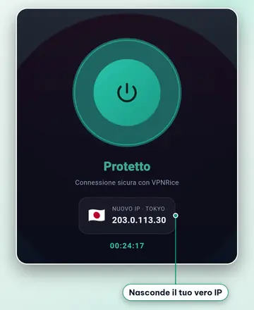 L'app VPNRice connessa a un server