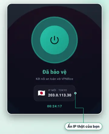 Ứng dụng VPNRice đang kết nối với một máy chủ